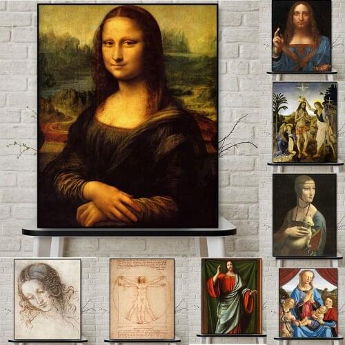 Leonardo Da Vinci Painting Works Mona Lisa Wall Art Canvas Painting Classic Retro Posters Modern Decoration Pictures Home Decor