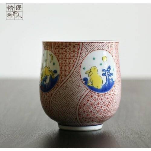 Imported from Japan to burn red paint yutu soup ceramic cups cups little rabbit coloured drawing or pattern glass