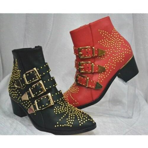 Classic Spikes Women Ankle Boots Embellished Leather Motorcycle Booties Buckle Strap Booties Female Creepers Shoes Large Size