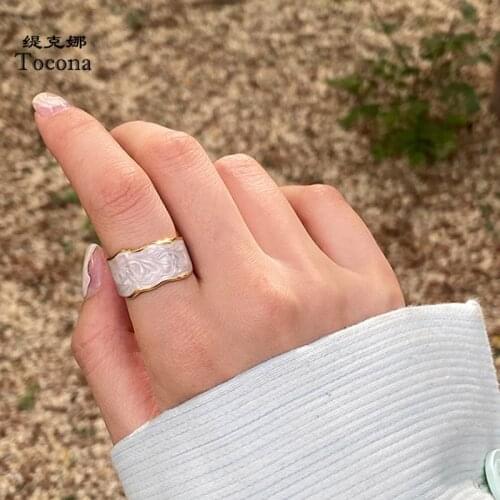 Tocona Ins Colorful Open Joint Ring for Women Dripping Oil Irregular Alloy Metal Neutral Ring Boho Jewelry Accessories Anillo