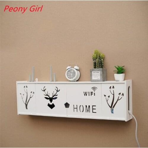 Home Furniture Cover Storage Box Wireless Wifi Router Wall Hanging Plug Wood Plastic Board Bracket Cable Organizer Shelf