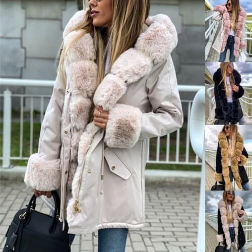 Jacket Women Warm Faux Fur Parka Coats Casual Solid Color Long Sleeve Overcoat Hooded Oversize Female Outwear Jackets