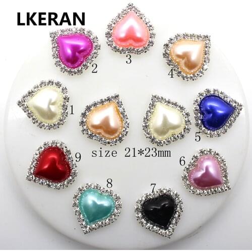LKERAN 10pc 21*23mm 100% scratch-free Heart Pearl Button Rhinestone Wedding Decorativos DIY Hair Scrapbooking Craft Supplies