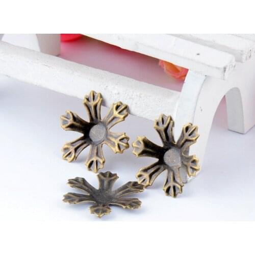 MIAOCHI 100Pcs Bronze Tone Filigree Wraps Flower Connectors Metal Crafts Gift Decoration DIY Findings 24x24mm J0550