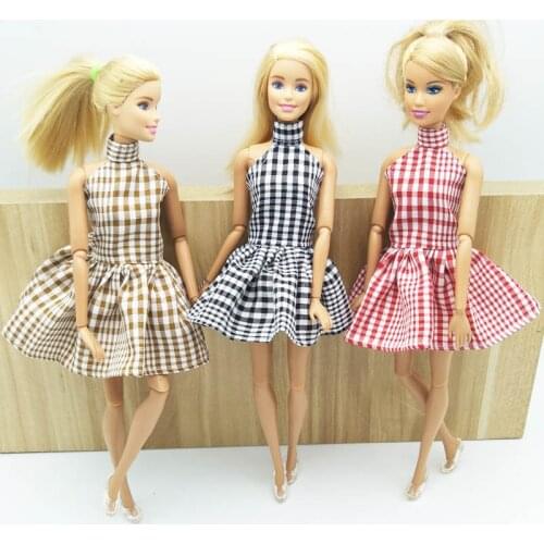 3 Colors Fashion Dress For Barbie Doll Classical Plaided Party Dress Clothes For Barbie Dollhouse 1/6 Doll Accessories BJD Doll