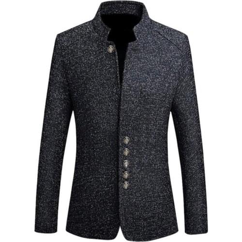Men Solid Color Long Sleeve Stand Collar Single-breasted Plus Size Slim Blazer Men Korean Style Male Suit Slim Casual Blazer