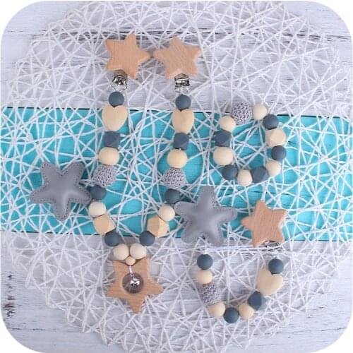 Baby Teether Pendant Set Silicone Stroller Toys For Newborn Baby Wooden Rattles Chains For Kids Teething Pacifier Clip Holder