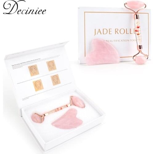 Rose Natural Quartz Scraper Jade Roller Guasha Set Jade Stone Massage Face Anti Wrinkle Facial Massager Tools for Back Neck Body