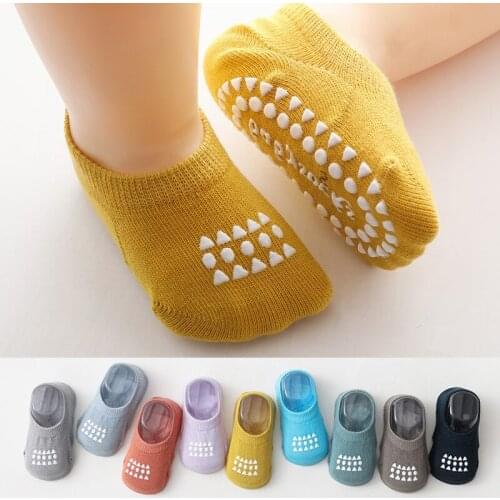 0-5 Yrs Childrens Anti-slip Socks Baby Toddler crawl Non Skid Rubber Ankle Boat Socks Kids Boys Girls Seasons Floor Cotton Sock