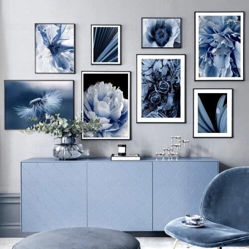 Blue Flower Posters and Prints Home Decoration Peony Dandelion Wall Picture for Living Room Art Plant Leaves Canvas Painting