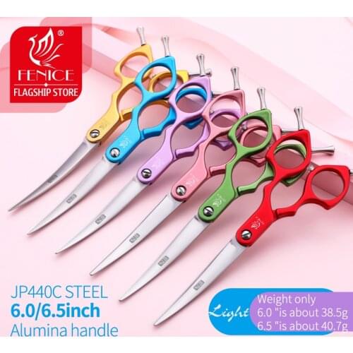 Fenice Professional JP440C Colorful 6.0 6.5 Inch Curved Grooming Scissors Pet Scissor for Dogs Cats