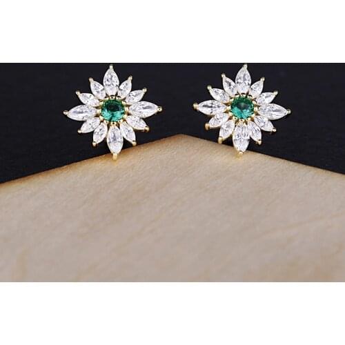 Real 925 Sterling Silver Gold Wedding Earrings Luxury Female Small Green Stone Earrings For Women Geometric Double Stud Earrings