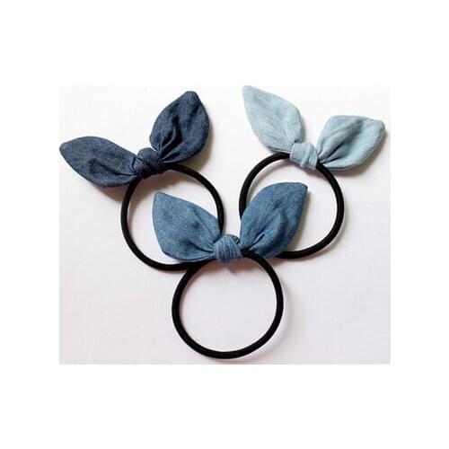 New arrival Women fashion denim ears hair bands girls lovely Hair accessories scrunchy rubber rope headwear