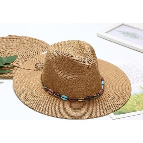 Shell summer sun hat shallow fedora sun hat women 2021 new flat brim sun hat outdoor wild travel flat top hat wholesale