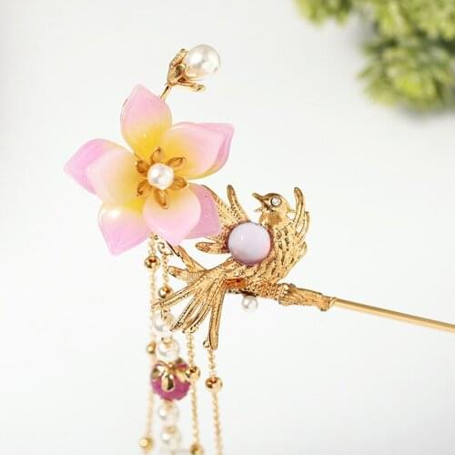 Antique Hairpin Han Chinese Clothing Tassel Pearl Dish Hair Step Shake Headdress Golden Ancient-Costume Hair Accessories NE