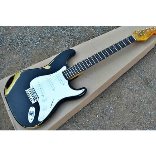 High quality FDST-1084 antique Do old black color solid body white pickguard electric guitar, Free shipping