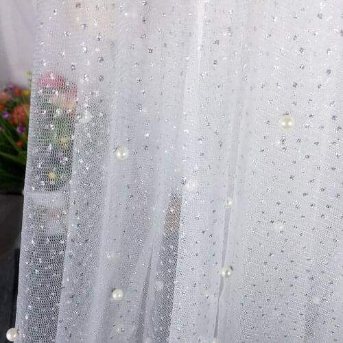 GLace 1M/Lot bronzed pearl beaded mesh fabric wedding dress skirt clothing mesh fabric TX741