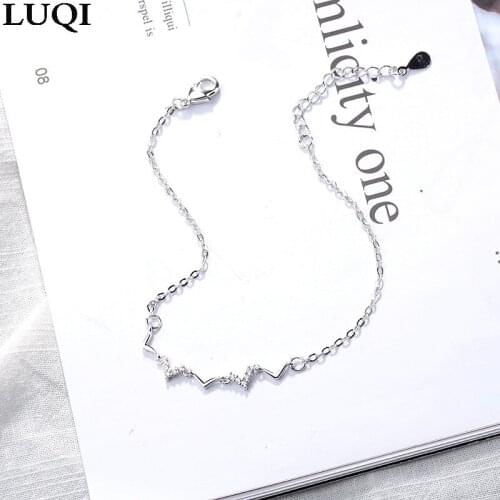 Womens Korean Style Fresh Heartbeat Wave Curve S925 Silver Platinum Plated Fashion Bracelet B94.01