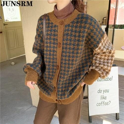 Plus Size WomenS Sweaters 2020 New Autumn Winter Vintage Single Breasted Button Knitted Cardigans Puff Sleeve Cardigan Sweater