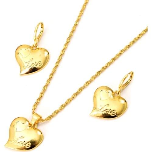 Bangrui Heart pendant necklace Jewelry sets Classical Necklaces Earrings Set Gold Color Africa Wedding Brides women girl gift