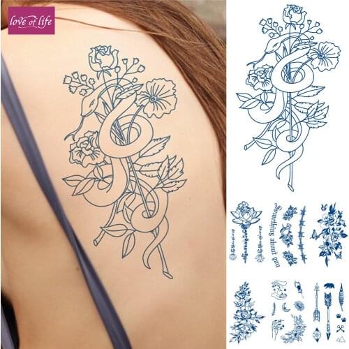 1Pcs Semi Permanent Snake Flower Henna Temporary Tattoo Stickers ,Waterproof Realistic Look that Fades Naturally Plant-Based Ink