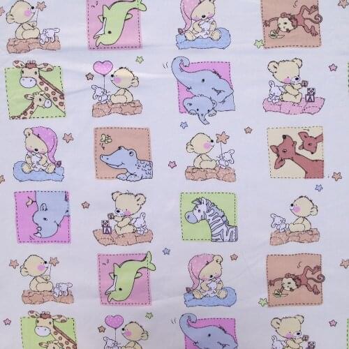 1 yard Cotton Twill Fabric for sewing pathwork, dress, cloth, bedding - Elephant, bear, dear, rabit (A) (width=160cm,160g)