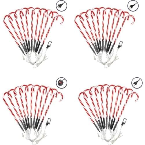 10Pcs Red Candy Cane LED Light Christmas Lighted Lamp String Outdoor Patio Deco