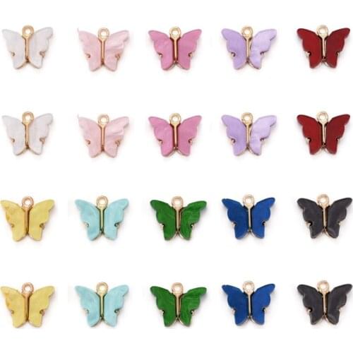 100pcs Alloy Acrylic Butterfly Pendants Mixed Color For necklace jewelry making DIY Decor Accessories,14x16.5x3mm, Hole: 1.6mm