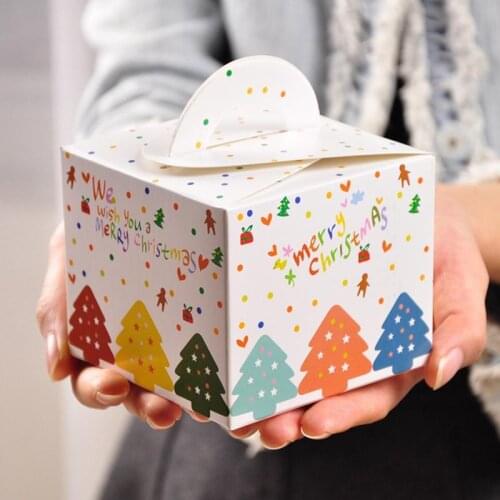 20pcs Colorful Merry Christmas Candy Box Portable Cube Package Cookies Boxes Kids Party Decoration Xmas Paper Gift Box