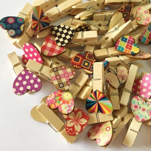 20pcs/lot Colorful Wooden Clips Mini Love Heart Shape Photo Office Supplies Memo Clips Pegs Decoration Wedding Gift DIY Decor