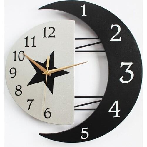 3d Quartz Wall Clock Movement Wooden Nordic Silent Moon Minimalist Wall Clock Modern Hotel Unique Duvar Saati Home Decor AD50WC