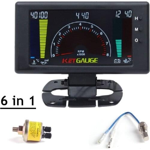 5" LCD 6 in 1 multiple function car gauge Water Temperature oil temp oil pressure tachometer RPM Voltmeter clock Auto gague