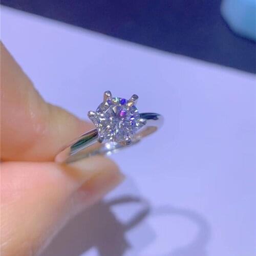 925 Sterling Silver Round Excellent Cut Diamond Test Passed 1 Carat D Color Good Clarity Moissanite Ring Silver 925 Jewelry Gift