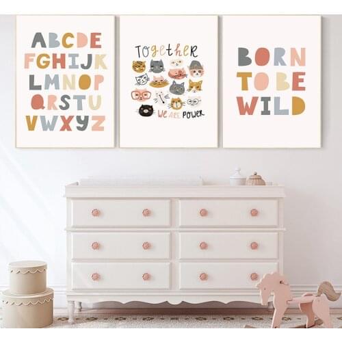 ABC Alphabet Nursery Poster Born to be Wild Quote Wall Art Print Canvas Painting Power of Cats Pictures kids Baby Room Decor