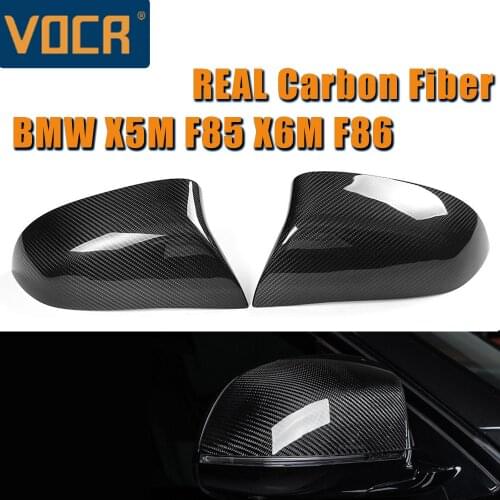 1 Pair Real Dry Carbon Fiber Car Mirror Cover For BMW X5M F85 X6M F86 2015- Housing Casing Replacement Style