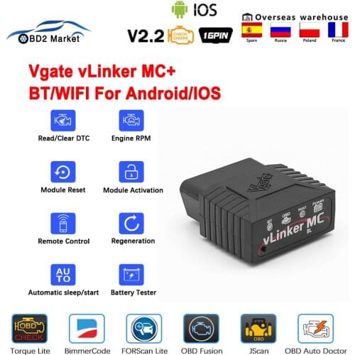Vgate vLinker MC+ ELM327 V2.2 Wireless 4.0 WIFI Forscan OBD2 Scanner ELM 327 For Android/IOS OBD OBD2 Car Diagnostic Auto Tool