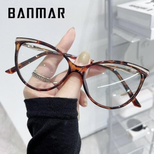 BANMAR Womens Fashion Blue Light Glasses 2021 Cat Eye Luxury Brand Designer Ladies Flexible Optical Eyeglasses Frame UV400