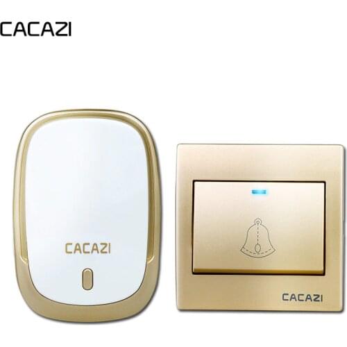 CACAZI Smart Wireless Waterproof Doorbell 300M Remote Battery Button LED Light Home Cordless Bell 36 Chimes 4 Volume EU Plug