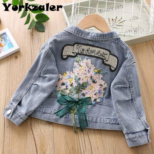 Kids Jackets for Girls Autumn Flower Jeans Coat 2020 Fashion Long Sleeve Denim Clothes Children Fall Outerwear for Kids