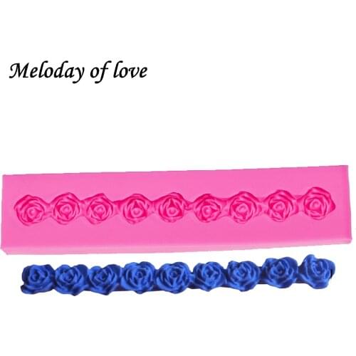 Long strip lace roses Flowers chocolate wedding DIY fondant cake decorating tools silicone mold Border Embosser Mold T0032