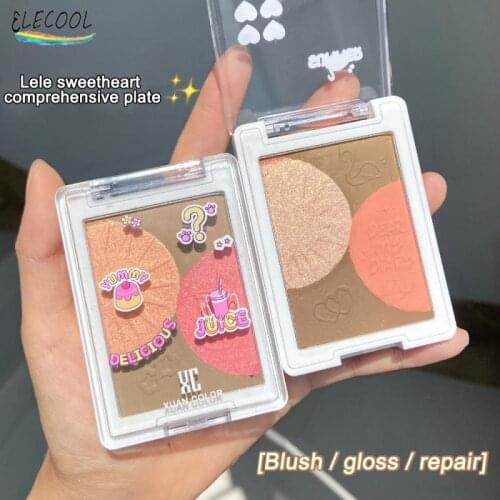 ELECOOL Face Mineral Pigment Blusher Cosmetic Highlighter Powder Brozer Makeup Professional Palette Blush Contour Shadow Beauty