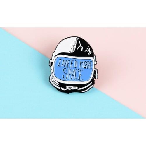 Cartoon cute space astronaut helmet i need more space enamel brooch alloy badge cowboy clothes bag pin punk jewelry gift for kid