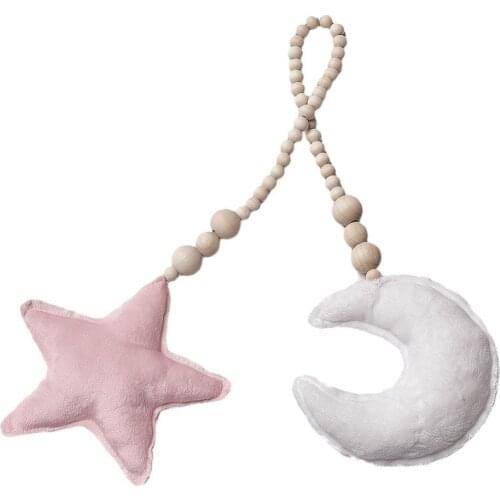 Hot Sale 60% Plush Star Moon Pillow Beads Rope Hanging Baby Room Crib Decor Photograph Props
