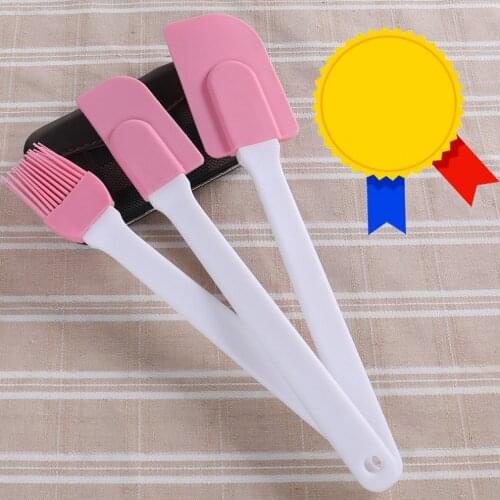 Baking Tools Silicone Scraper Three-Piece Quality Food-Grade Silicone Cake Cream Scraper Pink Non-slip Durable