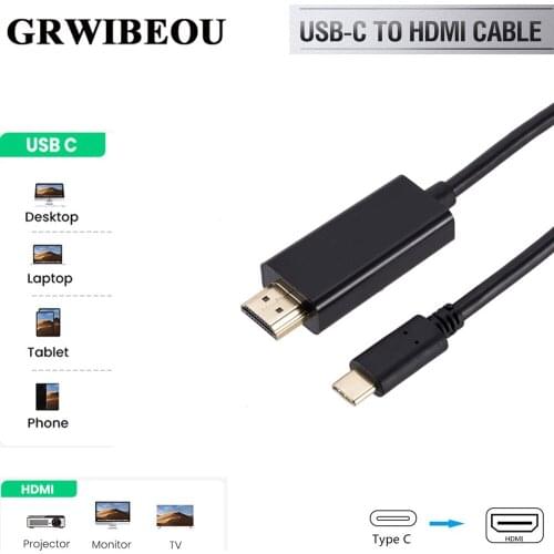 Grwibeou USB C to HDMI Cable Adapter 4k 30hz USB 3.1 to HDMI Adapter Type C to HDMI Converter for PC Computer HDTV Display black