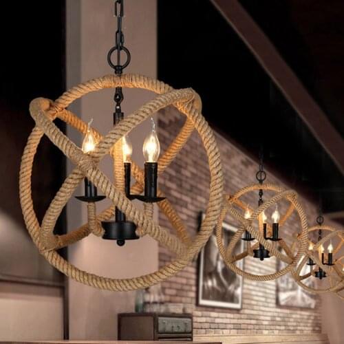Country industrial wind hemp rope chandelier lamps living room restaurant bedroom bar coffee shop lights