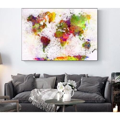 Nordic Watercolor World City Map Art Canvas Print Painting Abstract Wall Picture Office Living Room Study Home Decoration Poster