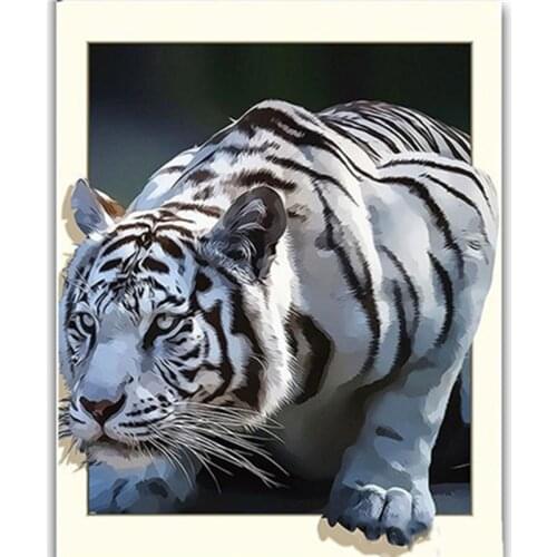 Painting By Number40X50CM Three Dimensional White Tiger Animal Wall Art Gift DIY Pictures By Numbers Canvas Kits Home Decoration