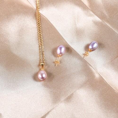 KBJW Original Simple Delicate Pearl Pendant Necklace Aurora Purple Easy Match Necklace Earrings for Women Party Casual Accessory