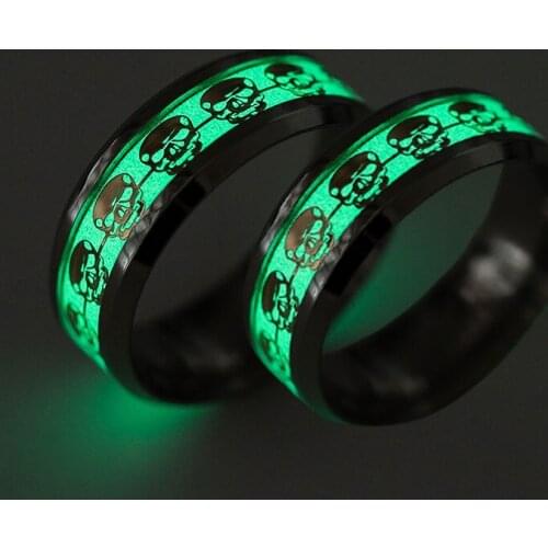 Dark Luminous Skull Titanium Steel Ring Male Classic Retro Punk Luminous Fluorescent Ring Party Birthday Gift Custom Jewelry